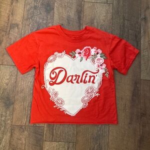 OOAK Valentine tee with heart graphic & raw hem